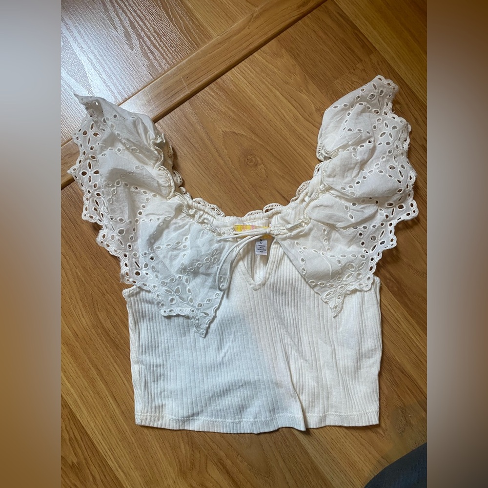 Urban Outfitters Cream Eyelet Lace Blouse